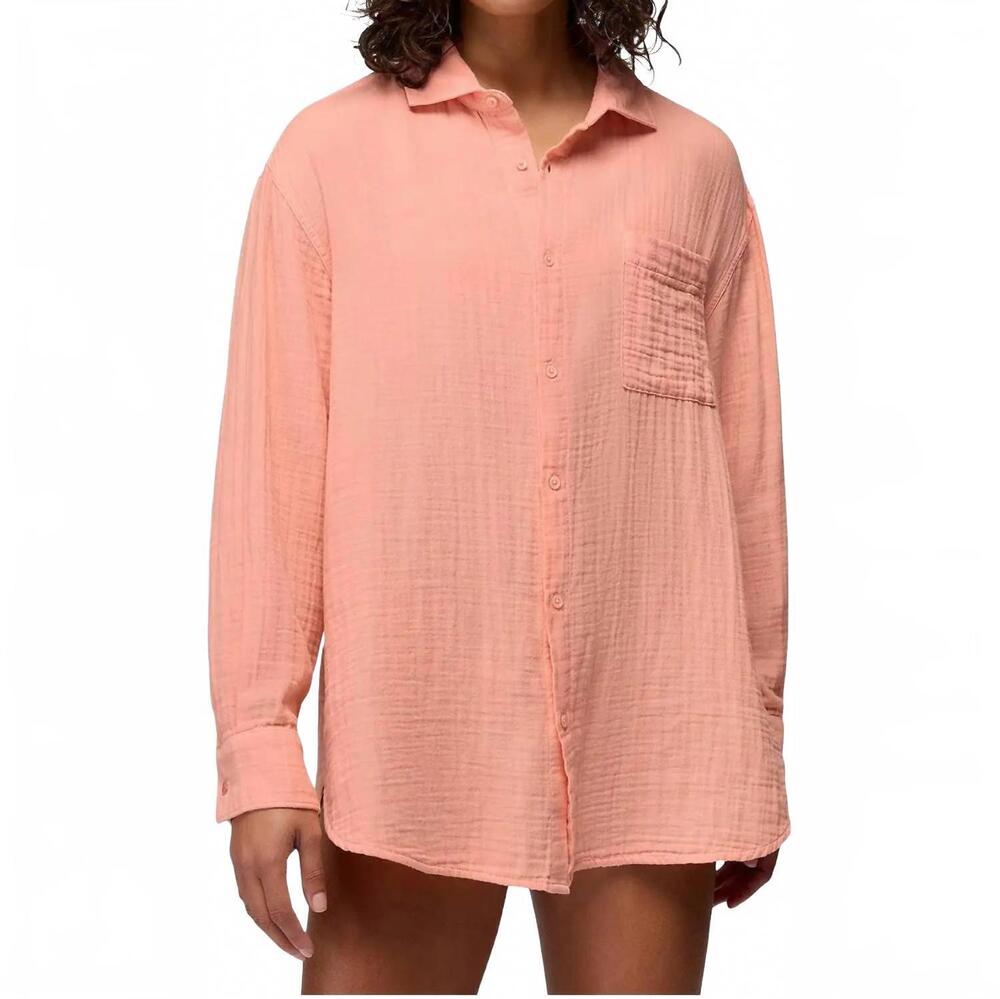 NEW PRANA hideaways button down top in soft guava